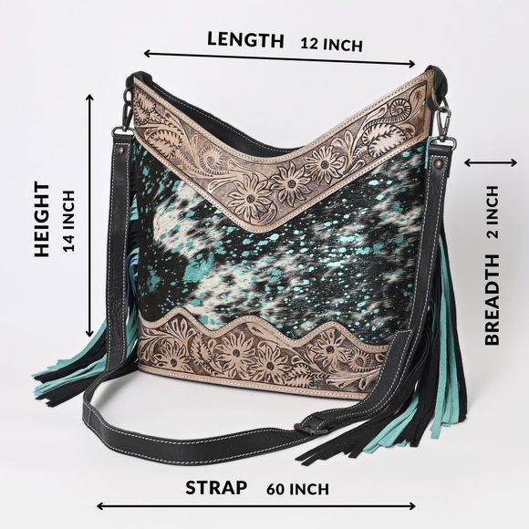 Leather Cross Body Bag Purse Sling Bag With Zier Natural Cowhide ;) - Picture 4 of 7